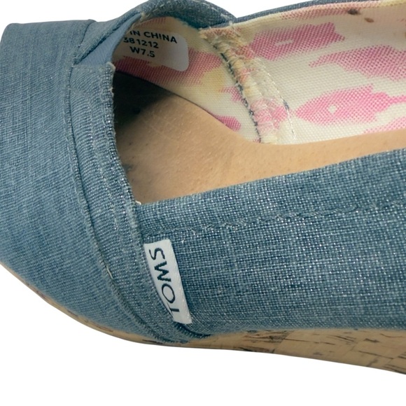 Toms Blue and Tan Cork Peep Toe Wedge Espadrilles - Picture 7 of 12
